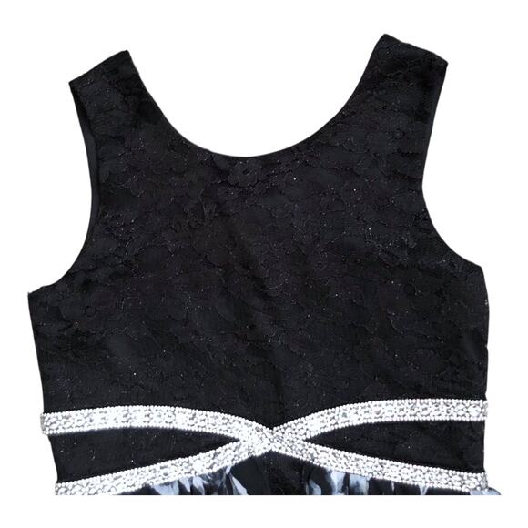 Xtraordinary Girls 8 High Low Formal Dress Black Lace Floral Rhinestone Waist - Picture 4 of 8